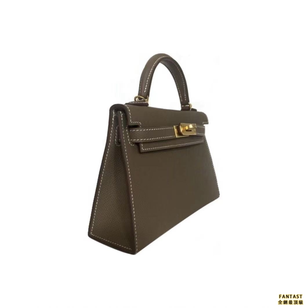 HERMES愛馬仕 Mini Kelly 二代 金扣 Epsom牛皮 凱莉包手提單肩斜挎包 女款 18 Etoupe 大象灰