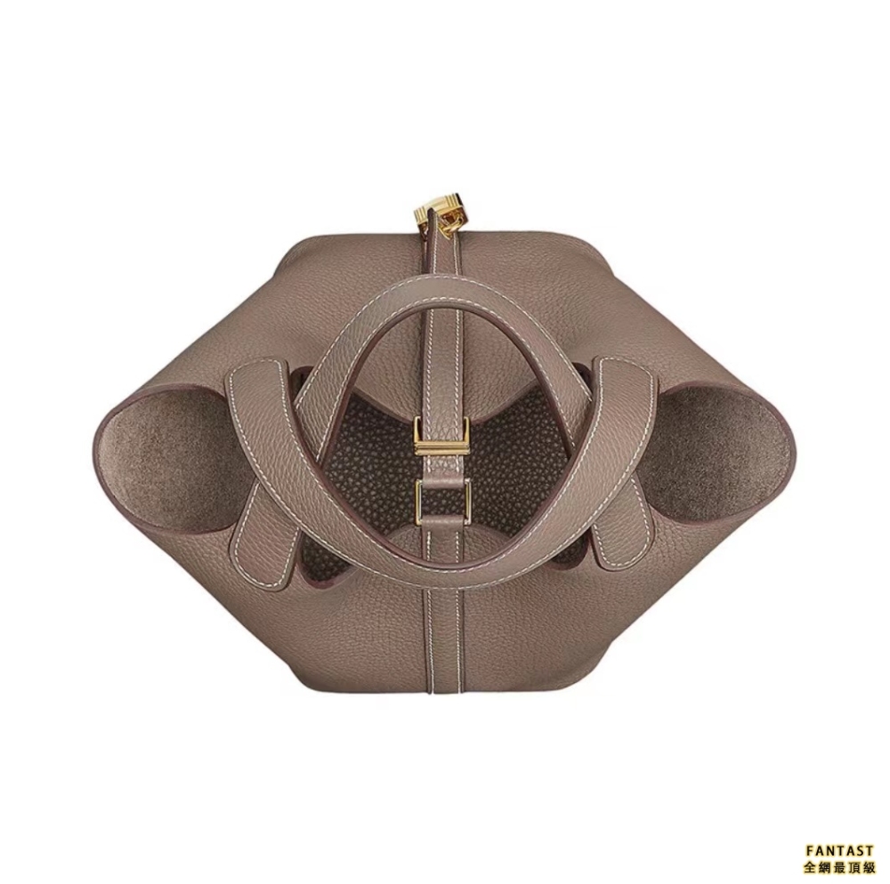 HERMES 愛馬仕 Picotin Lock 18 金扣 Taurillon Clemence 小公牛皮 菜籃子水桶包手提包 女款 18 Etoupe 大象灰