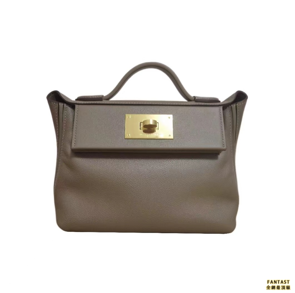 HERMES 愛馬仕 24/24 21金扣 Evercolor 拼Swift 小牛皮 手提斜跨單肩包 迷你 女款 大象灰