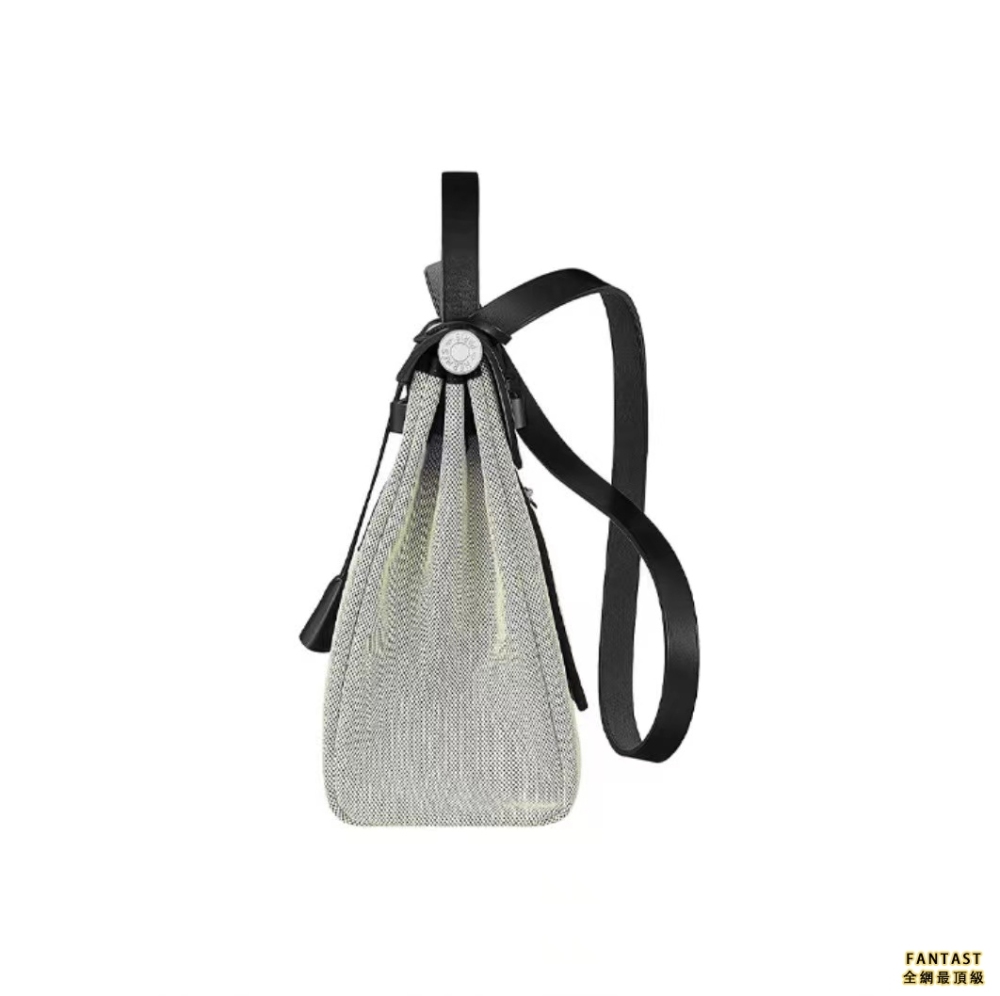 HERMES 愛馬仕 Herbag 31 飛馬印花銀扣 帆布拼牛皮 手提單肩斜挎包 女款 黑色
