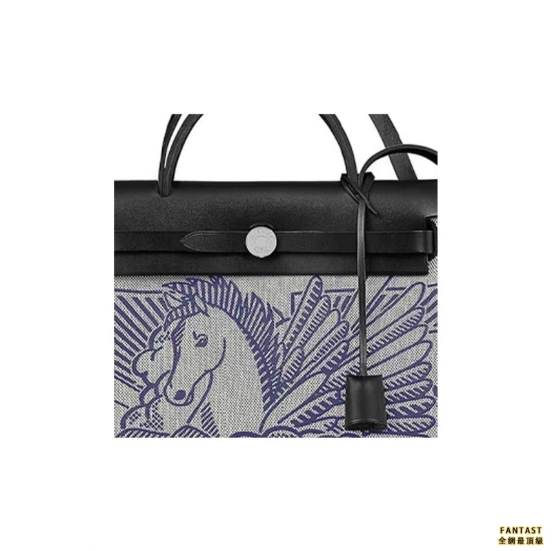 HERMES 愛馬仕 Herbag 31 飛馬印花銀扣 帆布拼牛皮 手提單肩斜挎包 女款 黑色