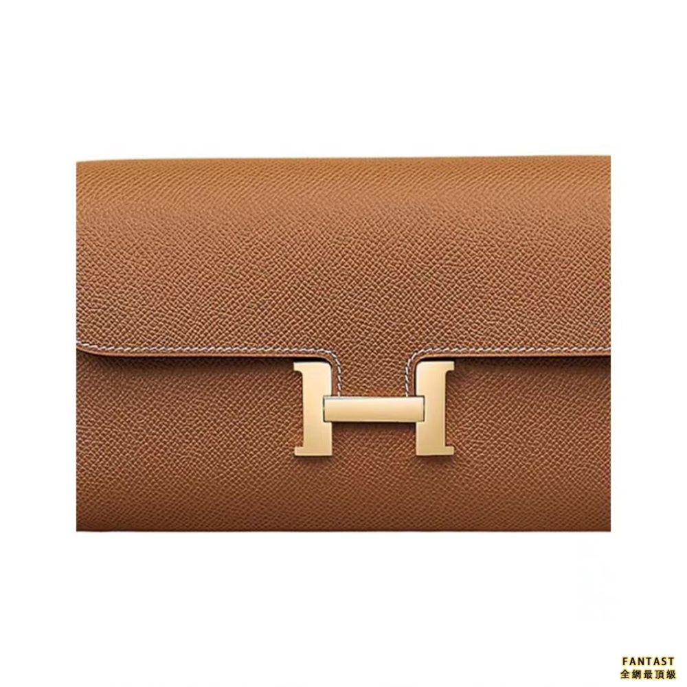 HERMES 愛馬仕 Constance Long To Go Epsom 小牛皮 金扣 手拿單肩斜跨錢包 女款 37 Gold金棕