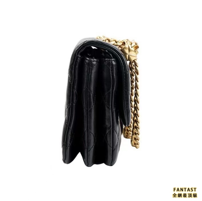 CHANEL 香奈兒 22K秋冬 菱格金扣鏈條肩帶翻蓋開合 羊皮革 斜挎包 女款 黑色