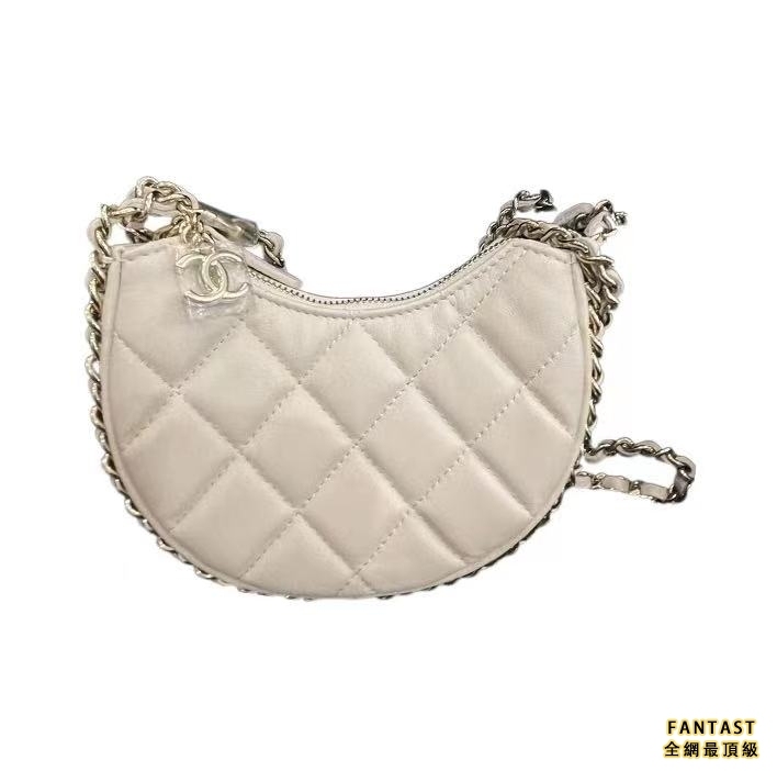 CHANEL 香奈兒 23P春夏系列 月亮包月牙包豌豆包Hobo包餃子包 小羊皮 手提單肩斜挎包 迷你 女款 白色 小資女包包
