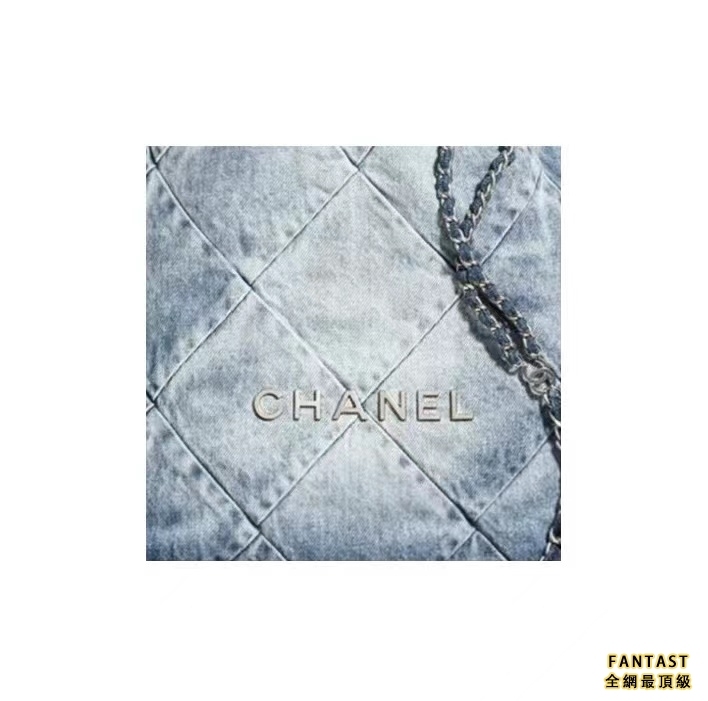 CHANEL 香奈兒 22BAG 字母徽標菱格紋鏈條牛仔 閃亮小牛皮 雙肩包 女款 牛仔色 小資女包包