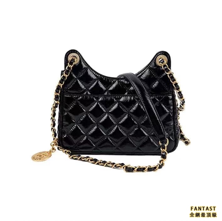 CHANEL 香奈兒 23C 早春系列 天貓精靈 金幣腋下包 嬉皮Hobo 流浪包 蠟油皮 黑色 小號 小資女包包