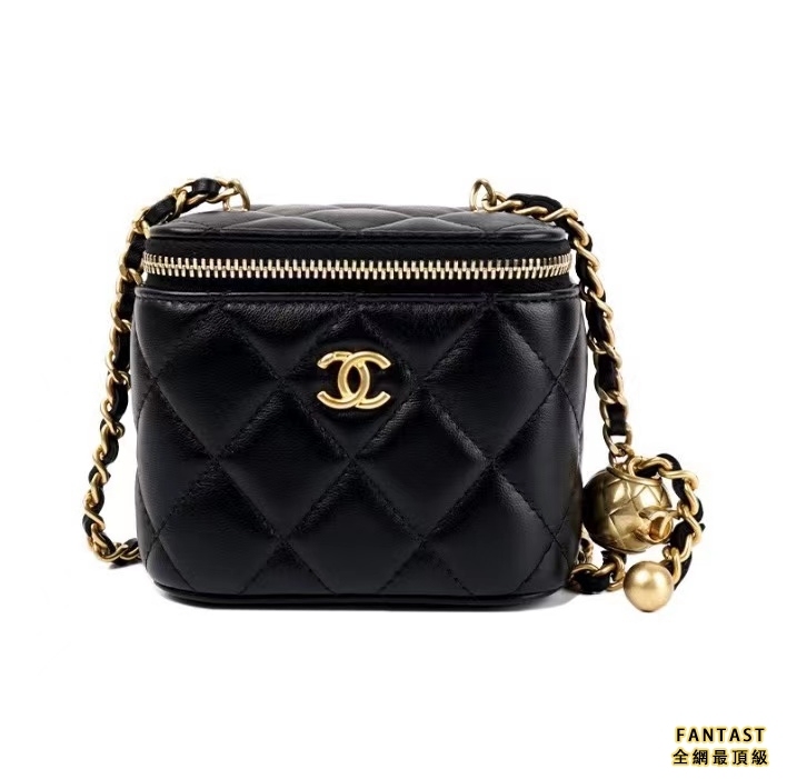 CHANEL 香奈兒 小金球 金球盒子包 斜挎包 黑色 羊皮 肩帶可調節 小資女包包