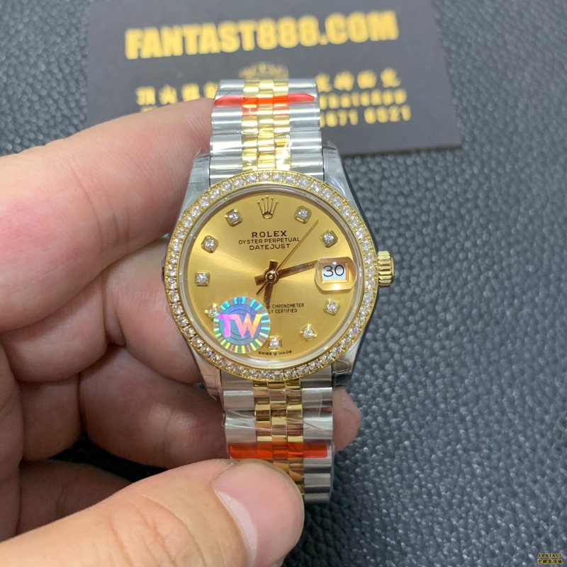 TW廠勞力士女士日曆型腕錶 31mm 18K黃金與鋼材錶身，香檳色鑽石錶盤及鑽石錶圈278383RBR