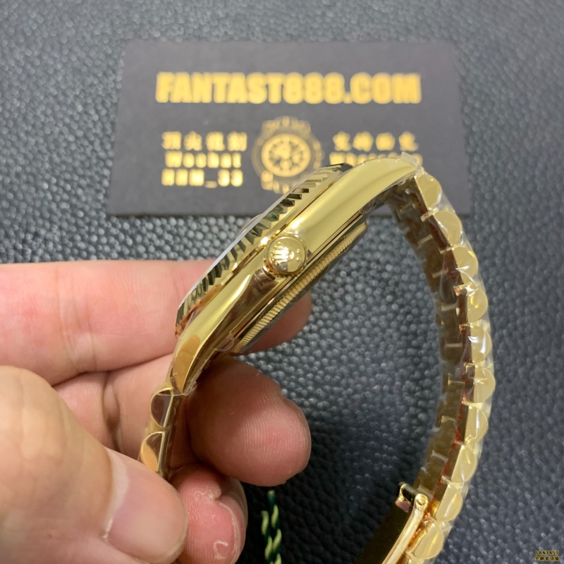 「高仿勞力士 | Day-Date 40 40MM 18K黃金總統錶鏈香檳色羅馬字盤手錶」。