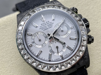 PPM改装 劳力士 迪通拿碳纤维 40mm 宝石方钻圈口 真陨石表盘 莫桑钻云母贝盘 4801/4130机芯