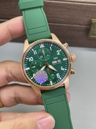 TW新品IWC飛行員計時玫瑰金綠面41mm｜搭載7750機芯｜全功能實現｜快拆橡膠表帶