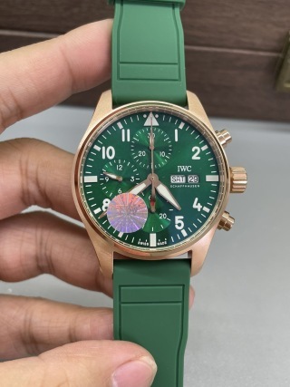 TW新品IWC飛行員計時玫瑰金綠面41mm｜搭載7750機芯｜全功能實現｜快拆橡膠表帶
