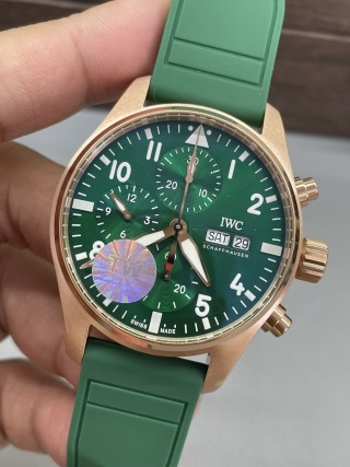 TW新品IWC飛行員計時玫瑰金綠面41mm｜搭載7750機芯｜全功能實現｜快拆橡膠表帶