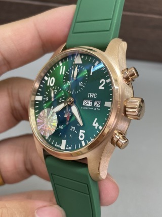 TW新品IWC飛行員計時玫瑰金綠面41mm｜搭載7750機芯｜全功能實現｜快拆橡膠表帶