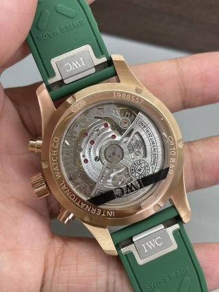 TW新品IWC飛行員計時玫瑰金綠面41mm｜搭載7750機芯｜全功能實現｜快拆橡膠表帶