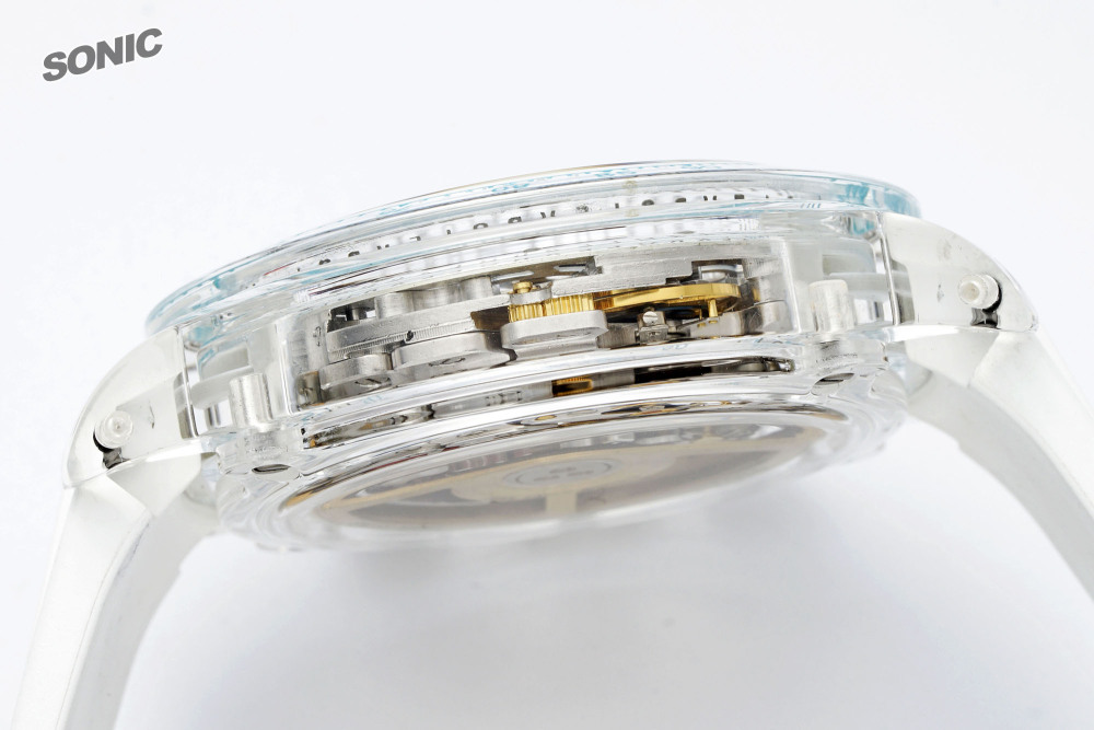 「【高性價比改裝】Sonic勞力士冰藍迪縷空迪通拿｜丹東4130機芯全縷空｜藍寶石水晶玻璃｜進口氟膠表帶」​