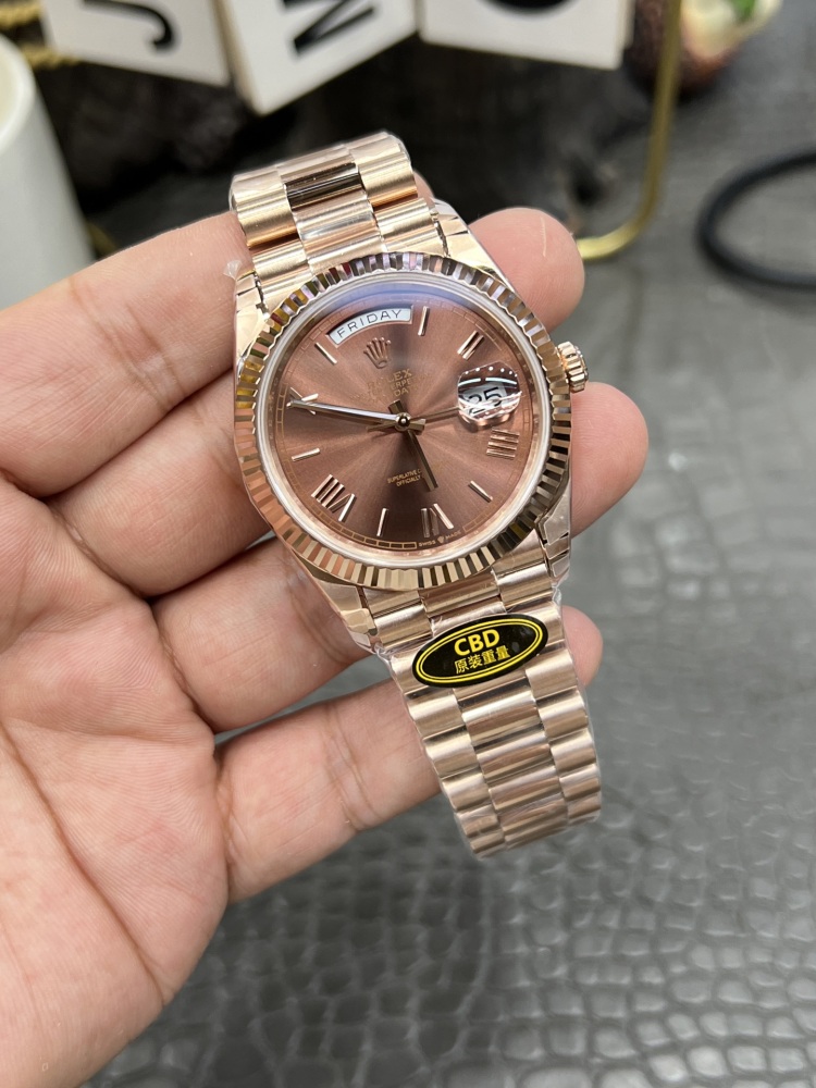 頂級復刻勞力士星期日型40mm | 玫瑰金咖啡面 | 海鷗3255機芯