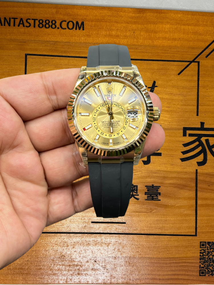 ​N廠 勞力士天行者全金膠帶款｜JP廠9001改良機芯｜年曆+雙時區｜904L鋼鍍18K金​