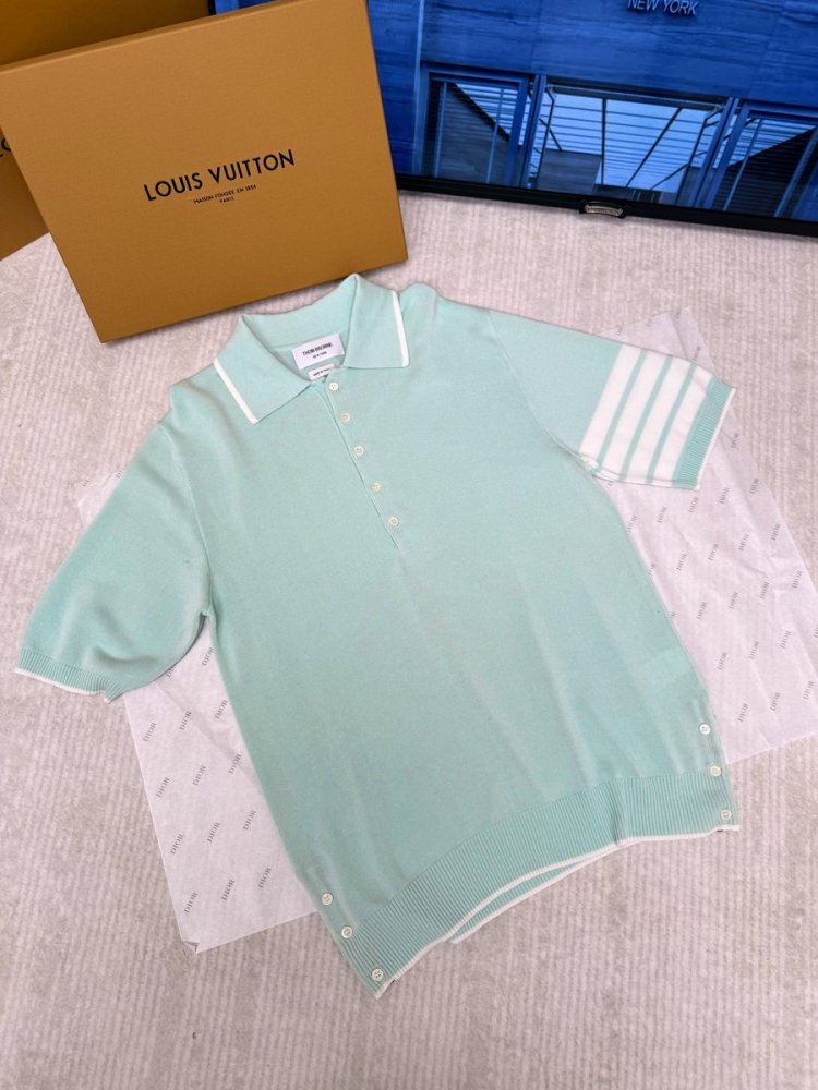 THOM BROWNE 四杠桑蚕丝短袖Polo衫