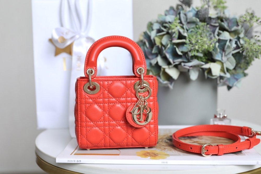 頂級定製 Lady Dior 超迷你手袋 桔色羊皮