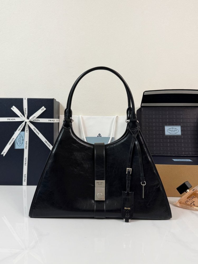頂級定製 Prada P2400 油臘皮手提肩背包 黑色