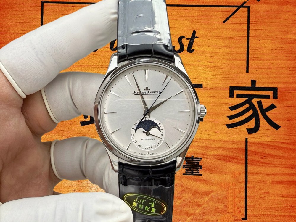 JJF廠 Jaeger-LeCoultre 積家 Master Ultra Thin Moon 超薄月相大師 銀面 39mm 9.6mm原裝配重版 黑色鱷魚皮帶