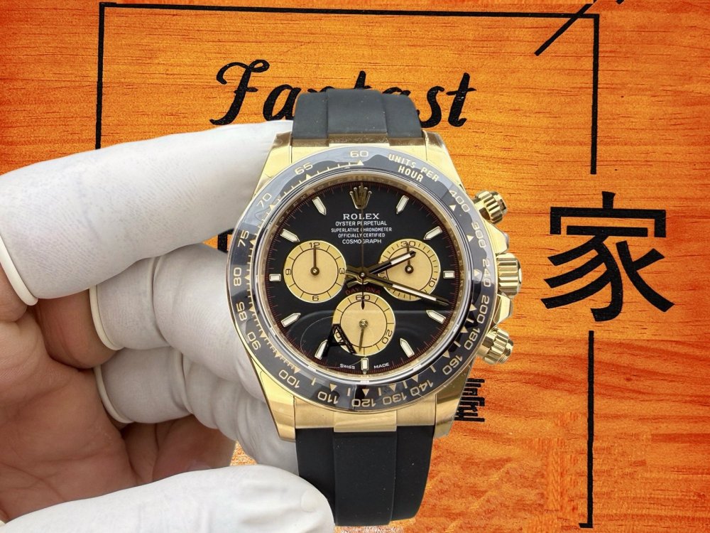 VS廠 ROLEX Cosmograph Daytona 小怪獸 金色錶殼 黑面金色小盤 反熊貓面 Oysterflex橡膠帶 丹東4131機芯 136G配重