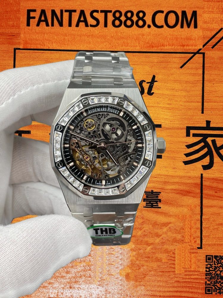 THB廠 愛彼 AP 皇家橡樹 Royal Oak 15412 鏤空雙擺輪 鋼殼方鑽圈 41mm 自動機械腕錶 3132機芯 透底