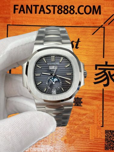 PPF廠 Patek Philippe 百達翡麗 Nautilus 5726 精鋼殼黑盤 鋼帶 40.5mm 自動機械腕錶 324S QA LU 24H/303機芯 年曆月相 100米防水