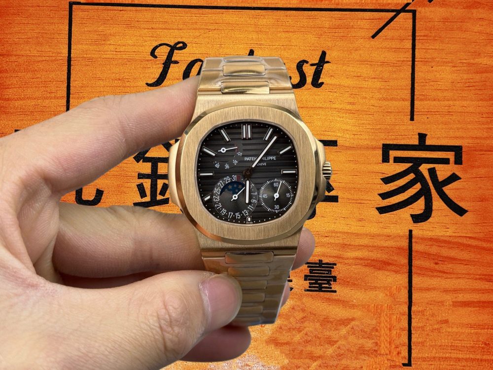 PPF廠 Patek Philippe 百達翡麗 Nautilus 5712R 玫瑰金黑盤 玫瑰金鏈帶 40mm 自動機械腕錶 240PS IRM C J機芯 月相動力儲存 60米防水