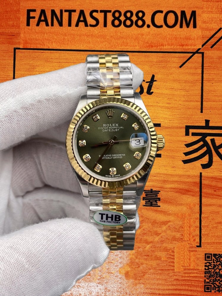 THB廠 勞力士 Datejust 日誌 31mm Rolesor 間金 黃金 綠盤 鑽石時標 三角坑紋圈 Cal.2236 復刻腕錶