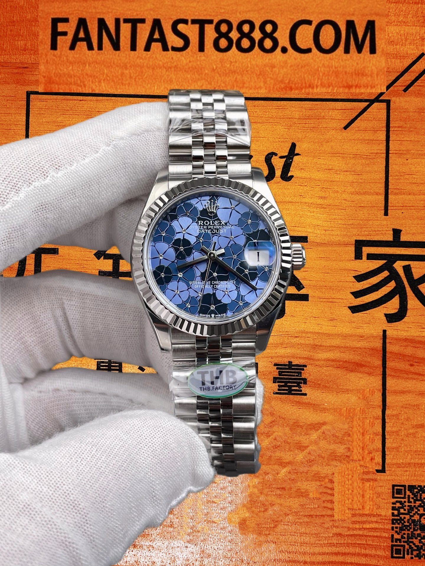 THB 勞力士 Datejust 日志型 36mm 小藍花天藍色盤 鋼殼五珠鏈 復刻腕錶