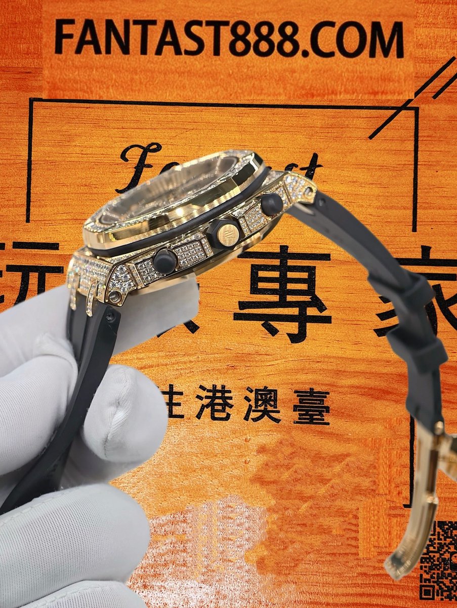 高仿私人改裝-愛彼-離岸26067 滿鑲莫桑鑽 復刻腕錶 實拍 5