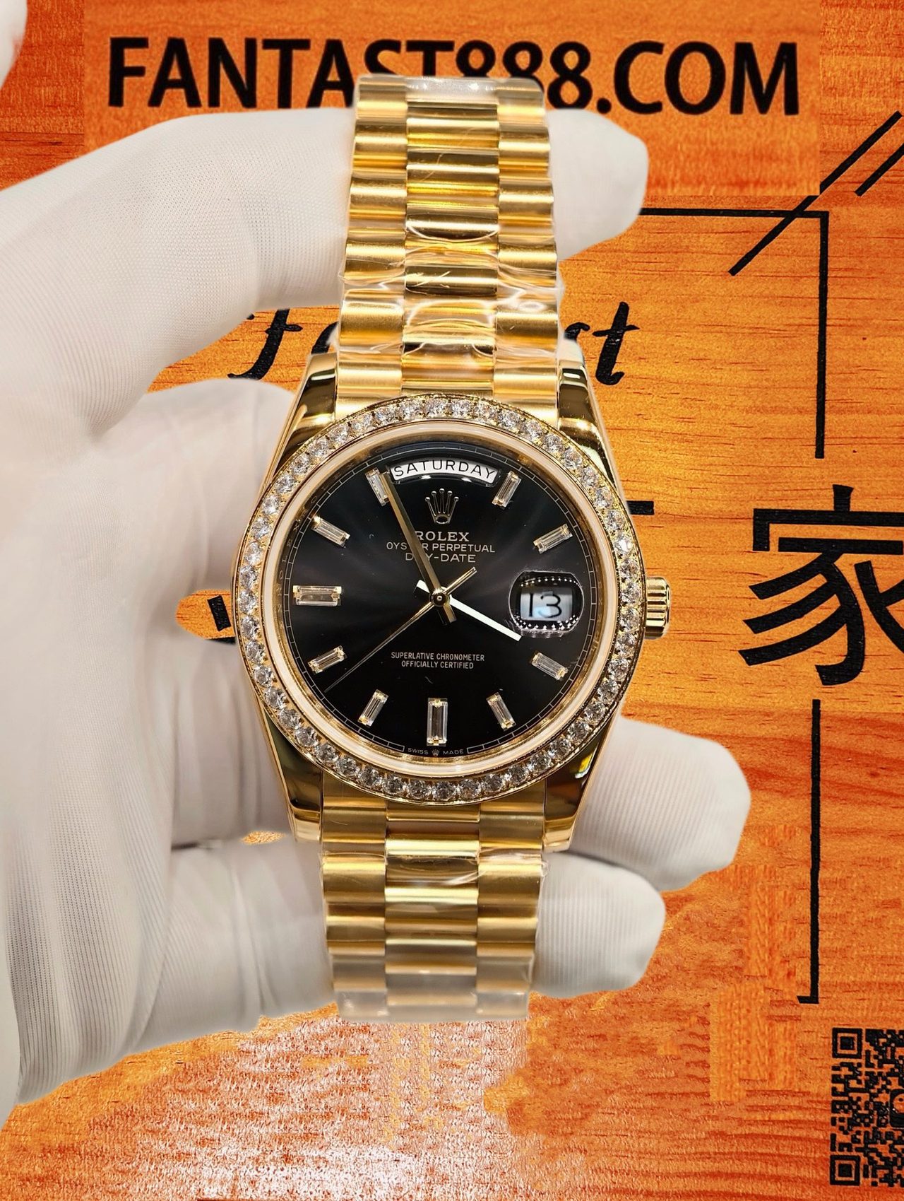 高仿私人改裝 勞力士星期日曆 228348RBR 黑冰糖滿鑽復刻腕錶