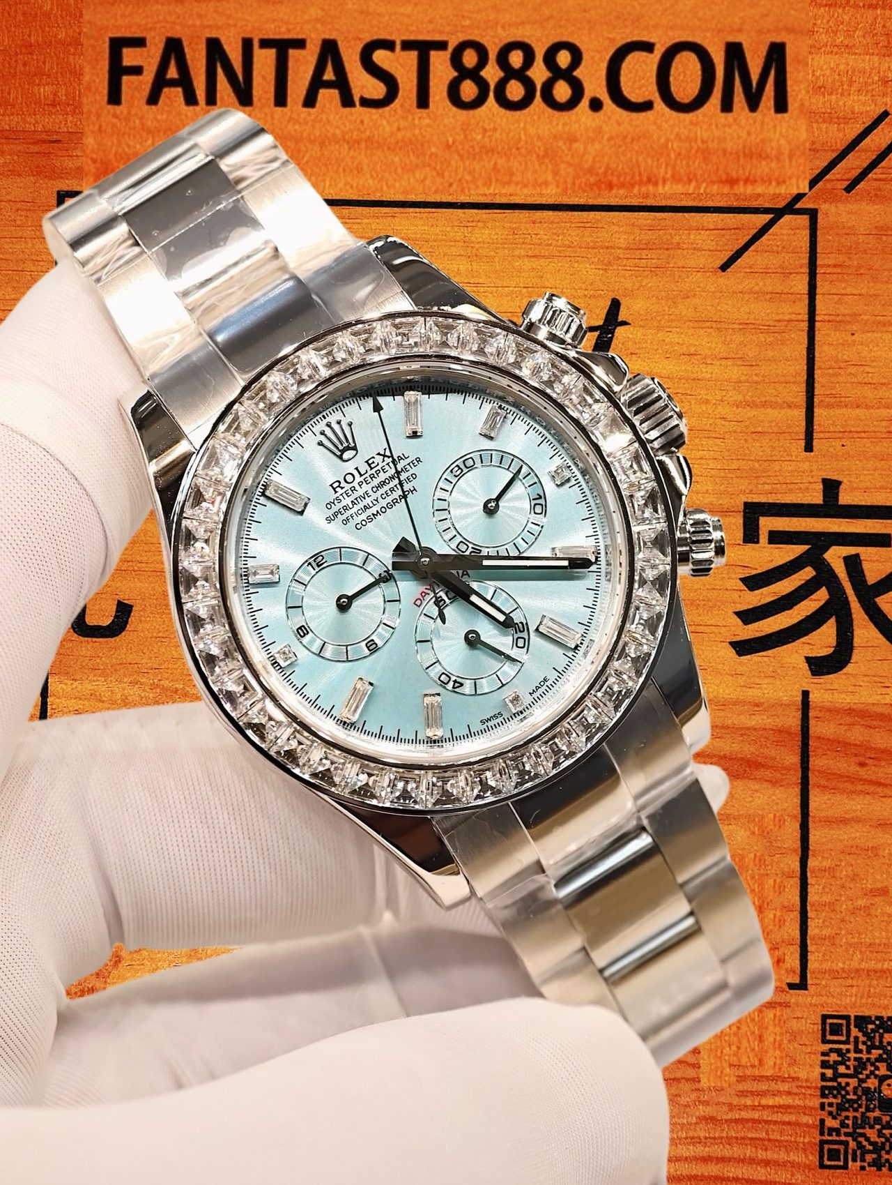 高仿私人改裝-勞力士-迪通拿116576TBR 鉑金冰藍滿鑽 復刻腕錶 實拍 2