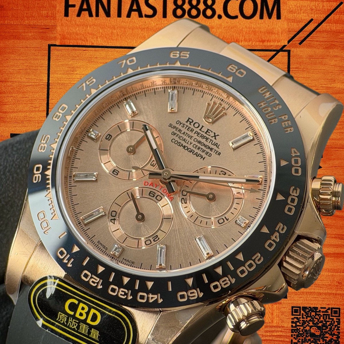 高仿勞力士 CBD廠 配重 Cosmograph Daytona 116505 玫瑰金黑圈 粉冰糖色面 棒狀刻度 4130機芯 復刻腕錶 實拍 2