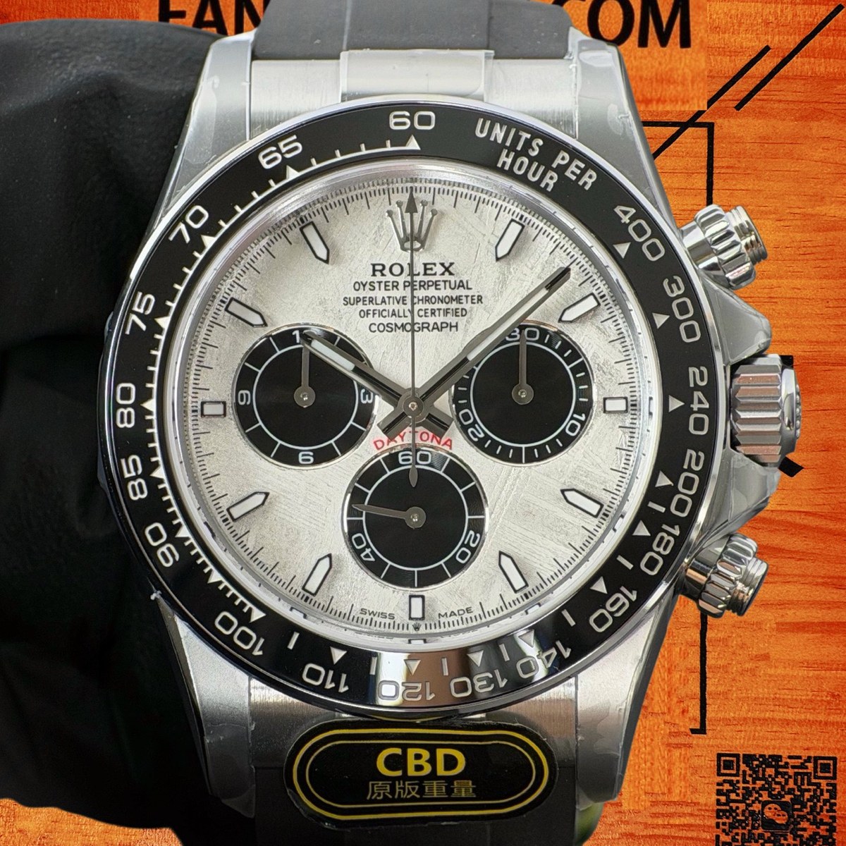 高仿勞力士 CBD廠 配重 Cosmograph Daytona 126500LN 904L鋼黑圈 真隕石面 黑色monobloc計時盤 4131機芯 復刻腕錶 實拍 1