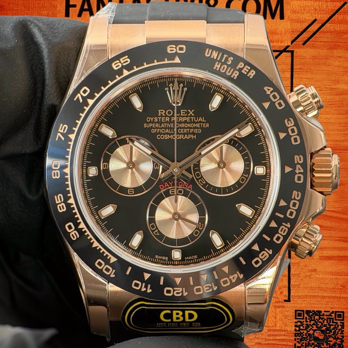 高仿勞力士 CBD廠 配重 Cosmograph Daytona 116505 玫瑰金黑圈 黑盤 金眼睛 玫瑰金monobloc計時盤 4130機芯 復刻腕錶 實拍 1