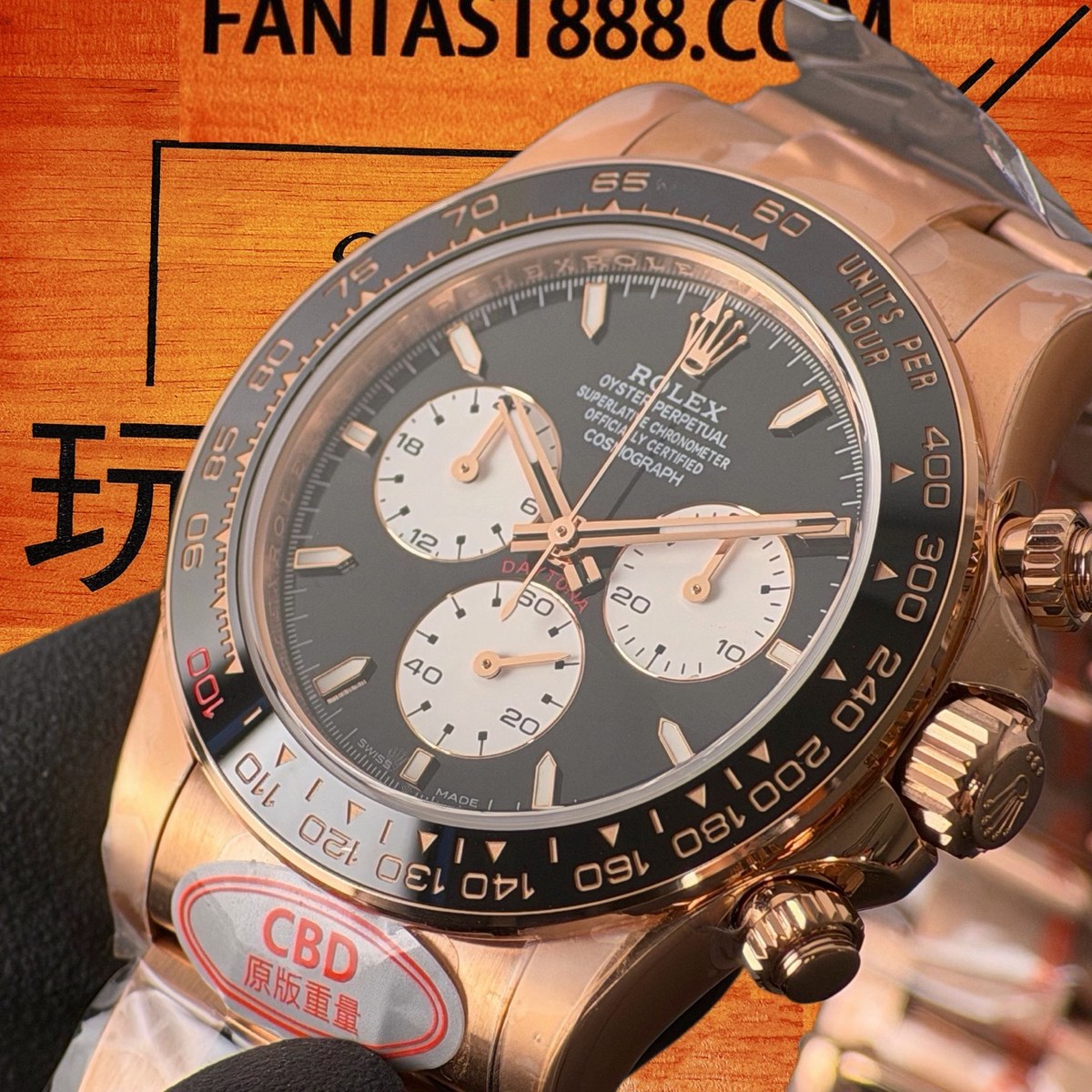 高仿勞力士 CBD廠 配重 Cosmograph Daytona 116505 玫瑰金黑圈 勒芒黑盤 白色monobloc panda計時盤 4132機芯 復刻腕錶 實拍 2