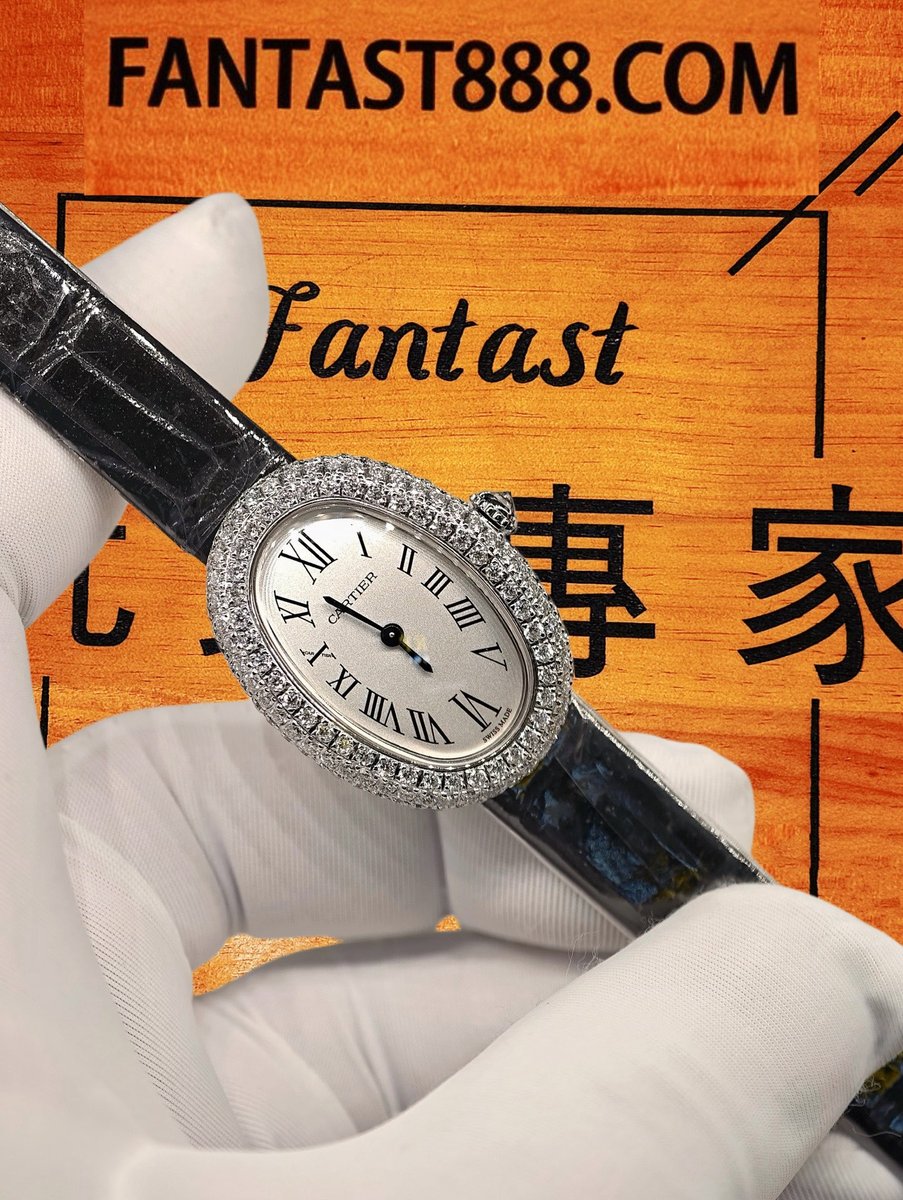 客定改裝 Cartier 卡地亞 Baignoire 浴缸款 18K白金厚金包裹 表圈+殼面手工滿鑲三排VVS D級莫桑鑽 黑色皮帶 復刻腕錶 實拍 3