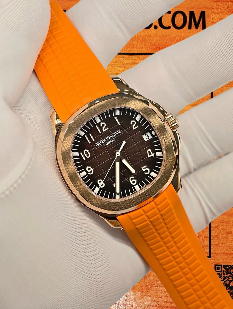 客定改裝 Patek Philippe 百達翡麗 Aquanaut 5168/5650 手雷款 18K玫瑰金厚金包裹 棕面方格 阿拉伯數字時標 橙色橡膠錶帶 復刻腕錶 實拍 3