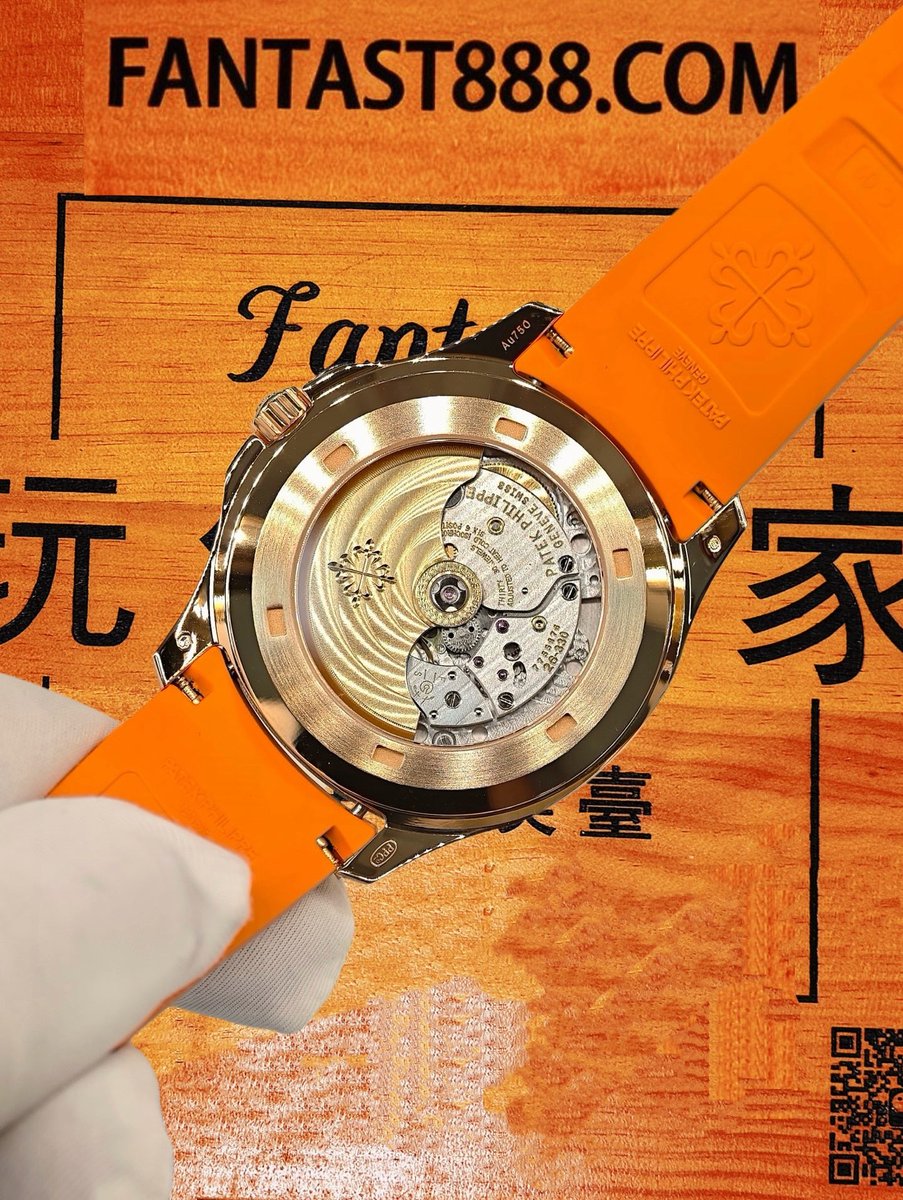 客定改裝 Patek Philippe 百達翡麗 Aquanaut 5168/5650 手雷款 18K玫瑰金厚金包裹 棕面方格 阿拉伯數字時標 橙色橡膠錶帶 復刻腕錶 實拍 6