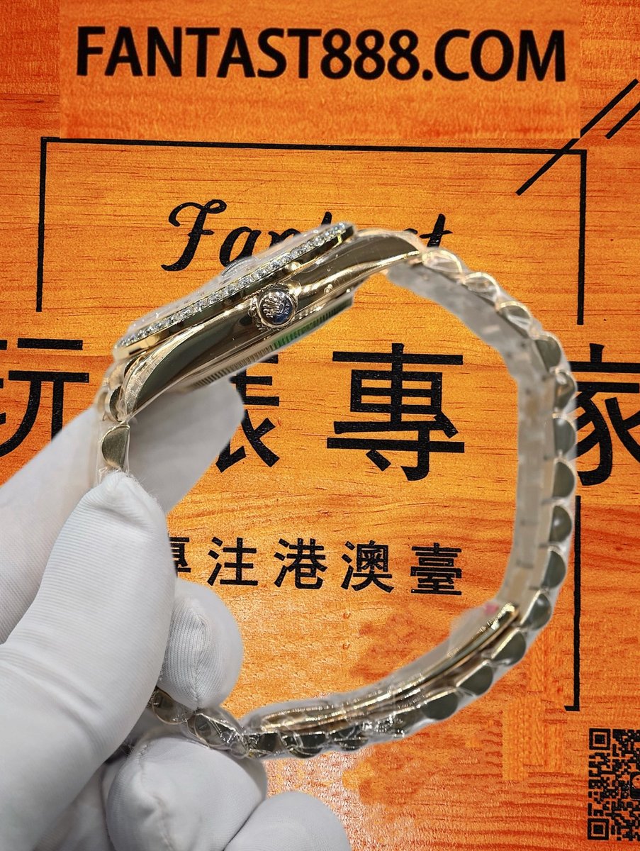 客定改裝 勞力士 Day-Date 40mm 黑冰糖 莫桑代用圈 刻度更換莫桑鑽 三角坑紋外圈 總統鏈帶 18K包厚金 復刻腕錶 實拍 5