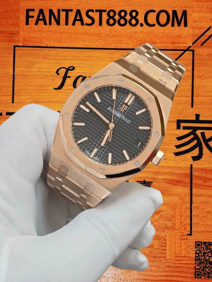 高仿私人改裝-愛彼-皇家橡樹15500OR 玫瑰金黑盤 復刻腕錶 實拍 4
