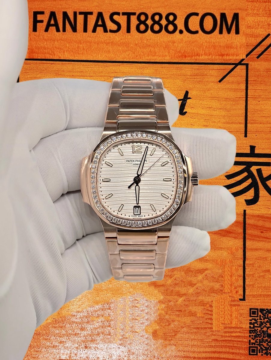 客定改裝 Patek Philippe 百達翡麗 Nautilus 5711/1R 35mm女款 18K玫瑰金厚金包裹 表圈鑲嵌天然鑽石VVS D級 復刻腕錶