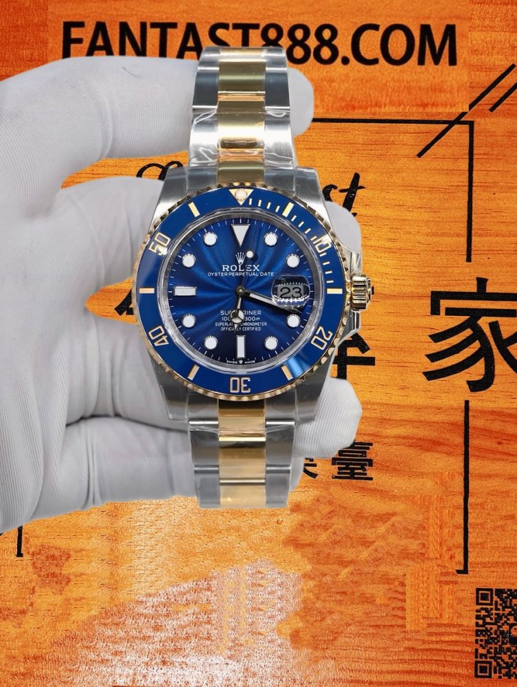高仿私人改裝-勞力士-水鬼126613LB 間金藍盤真鑽 復刻腕錶