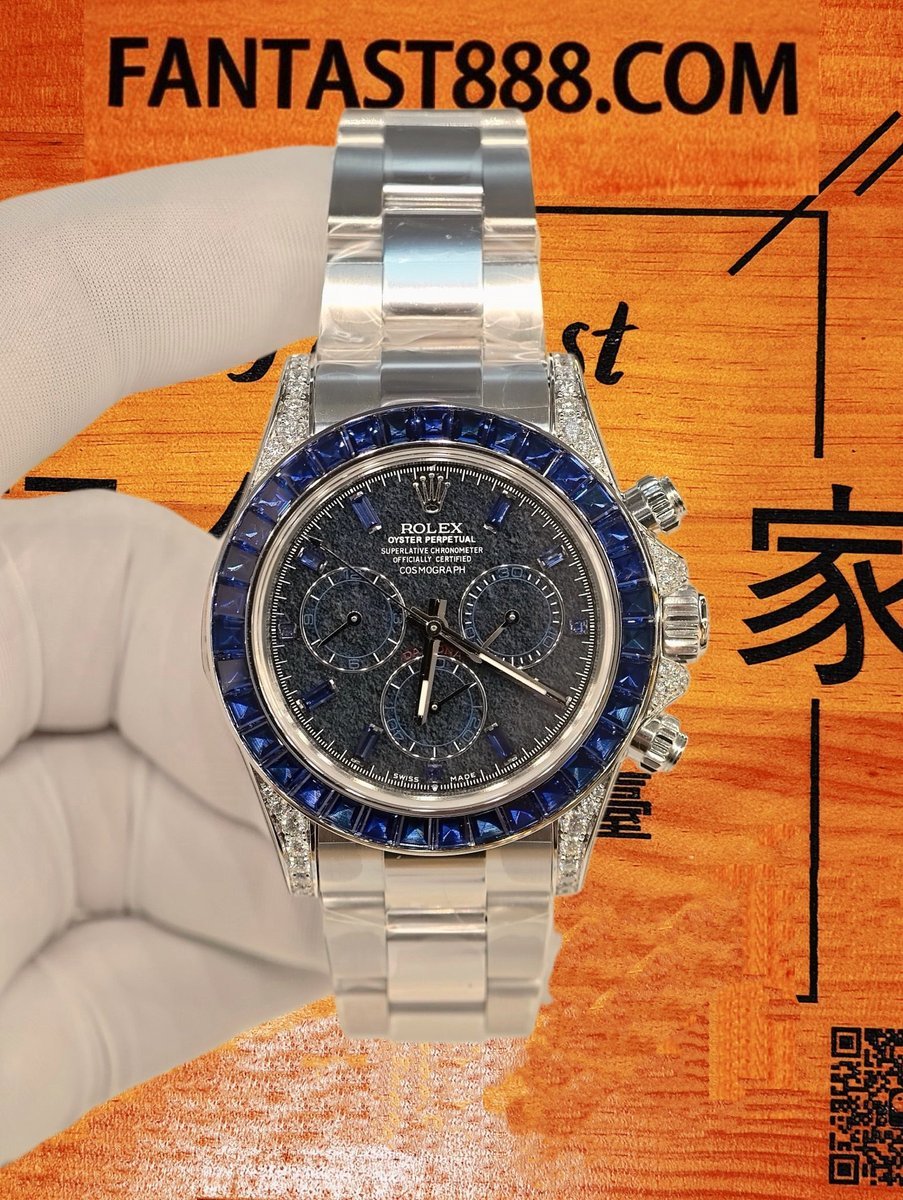 客定改裝 勞力士 Cosmograph Daytona 116509 隱藏款「Hidden Gem」 SW培育藍寶石梯方整圈 配重殼套約210g 904L鋼 復刻腕錶
