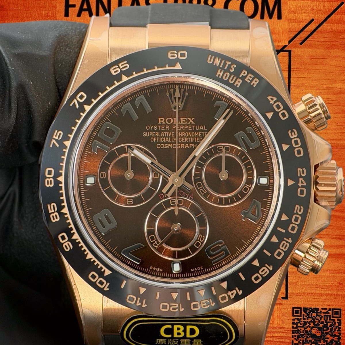 高仿勞力士 CBD廠 配重 Cosmograph Daytona 116505 玫瑰金黑圈 巧克力漸變盤 數字刻 4130機芯 復刻腕錶