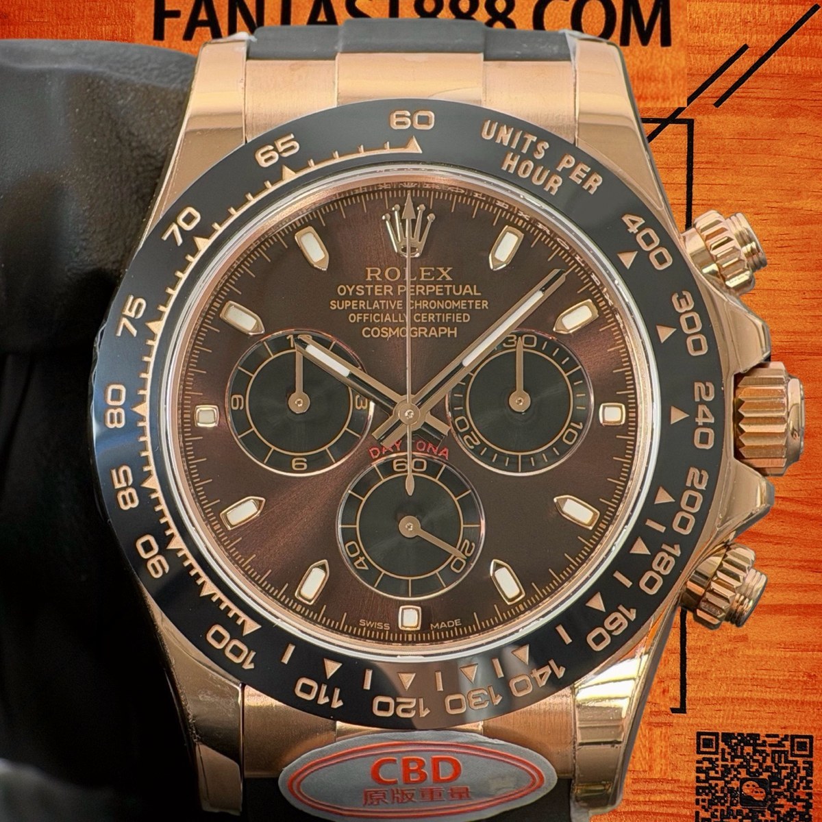 高仿勞力士 CBD廠 配重 Cosmograph Daytona 116505 玫瑰金黑圈 巧克力面 4130機芯 復刻腕錶