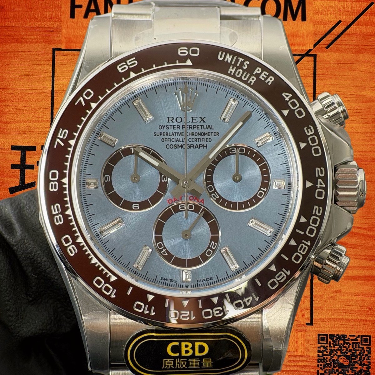 高仿勞力士 CBD廠 配重 Cosmograph Daytona 126500LN 904L鋼棕圈 冰藍盤 棕色monobloc對比計時盤 8鑽時標 4131機芯 復刻腕錶